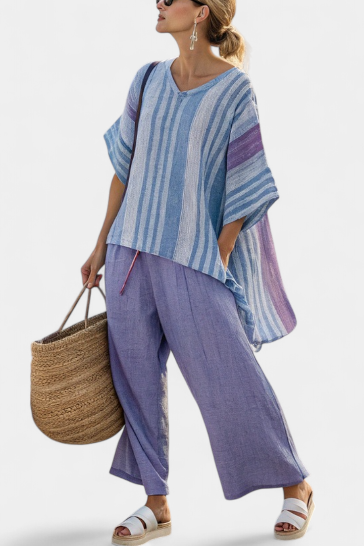 Jolene | Elegant Lavender & Sky Blue Top & Linen Pants