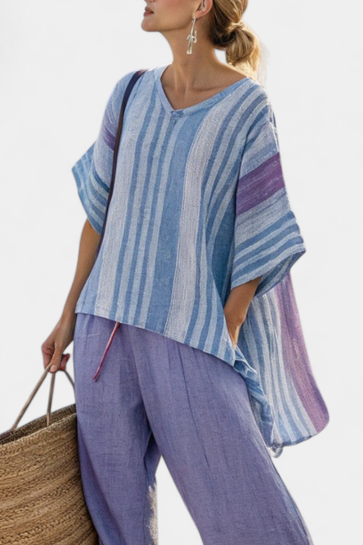 Jolene | Elegant Lavender & Sky Blue Top & Linen Pants