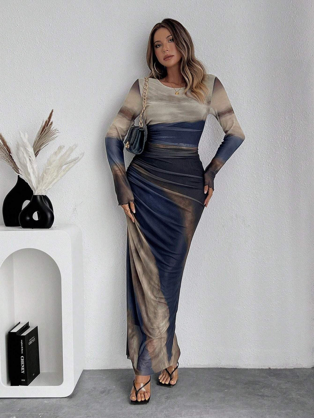 Tatiana | Printed Long-Sleeve Bodycon Maxi