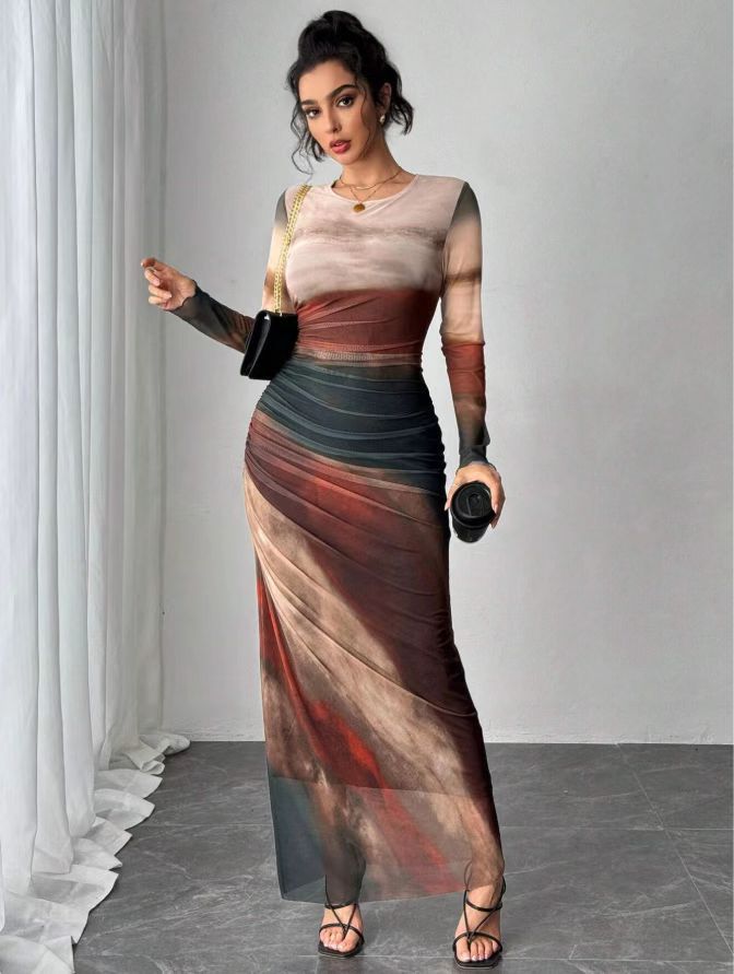 Tatiana | Printed Long-Sleeve Bodycon Maxi