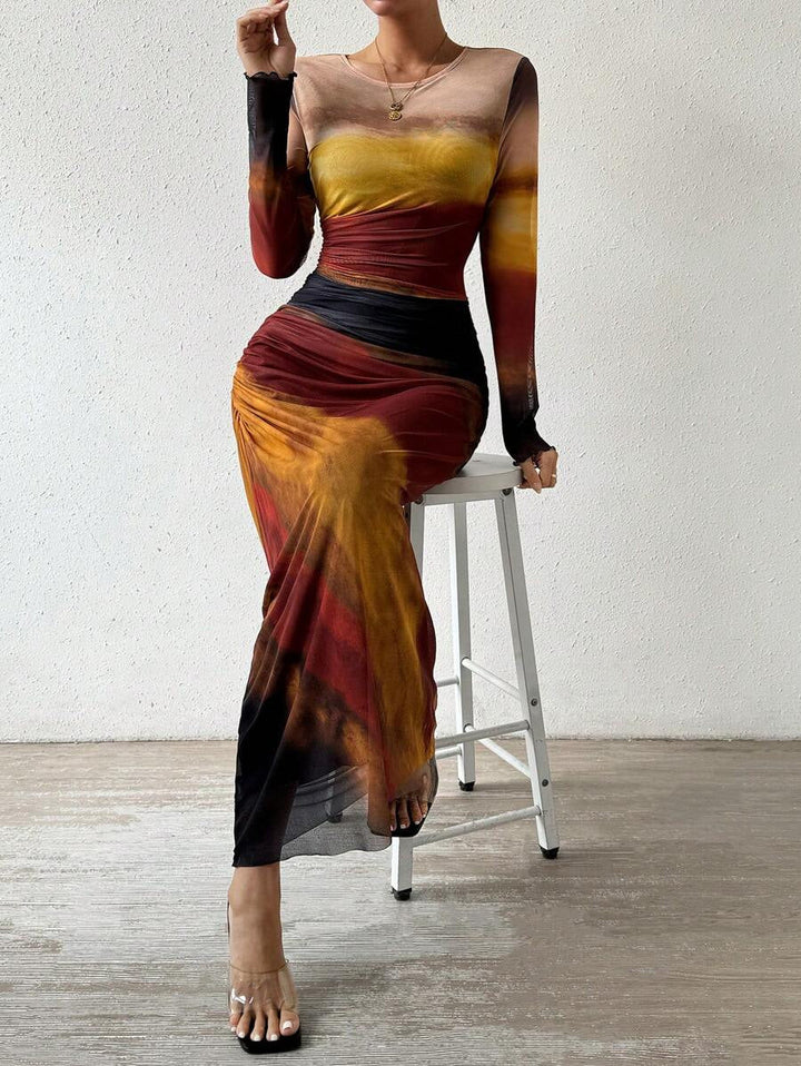 Tatiana | Printed Long-Sleeve Bodycon Maxi