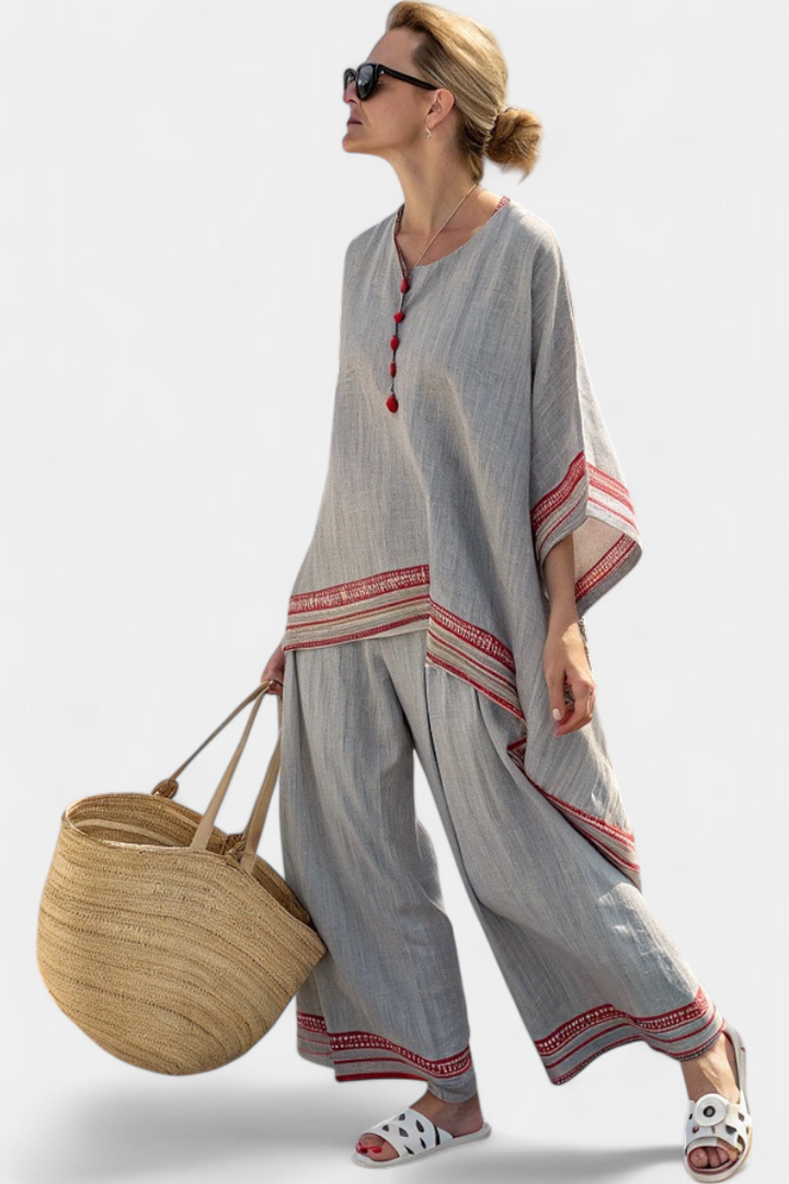 Kayleigh | Sophisticated Asymmetrical Blouse & Ethnic Wide-Leg Pants