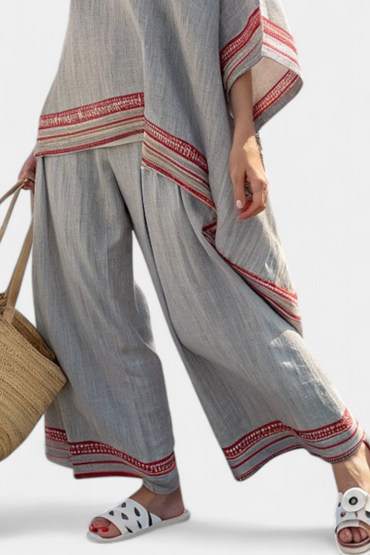 Kayleigh | Sophisticated Asymmetrical Blouse & Ethnic Wide-Leg Pants