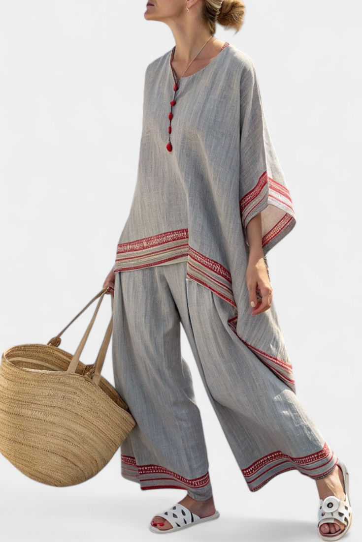 Kayleigh | Sophisticated Asymmetrical Blouse & Ethnic Wide-Leg Pants