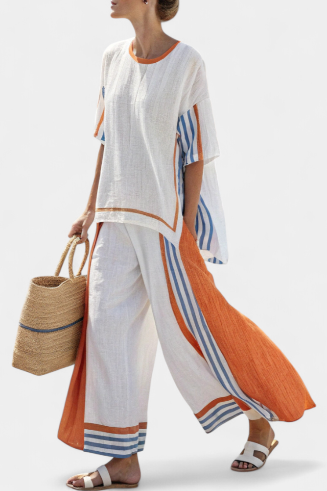 Calliope | Comfortable Wide-Leg Striped Pants & Linen Top