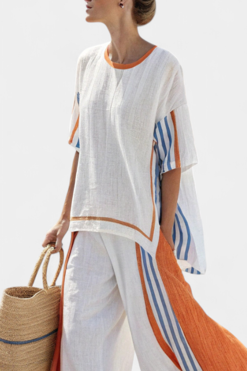 Calliope | Comfortable Wide-Leg Striped Pants & Linen Top