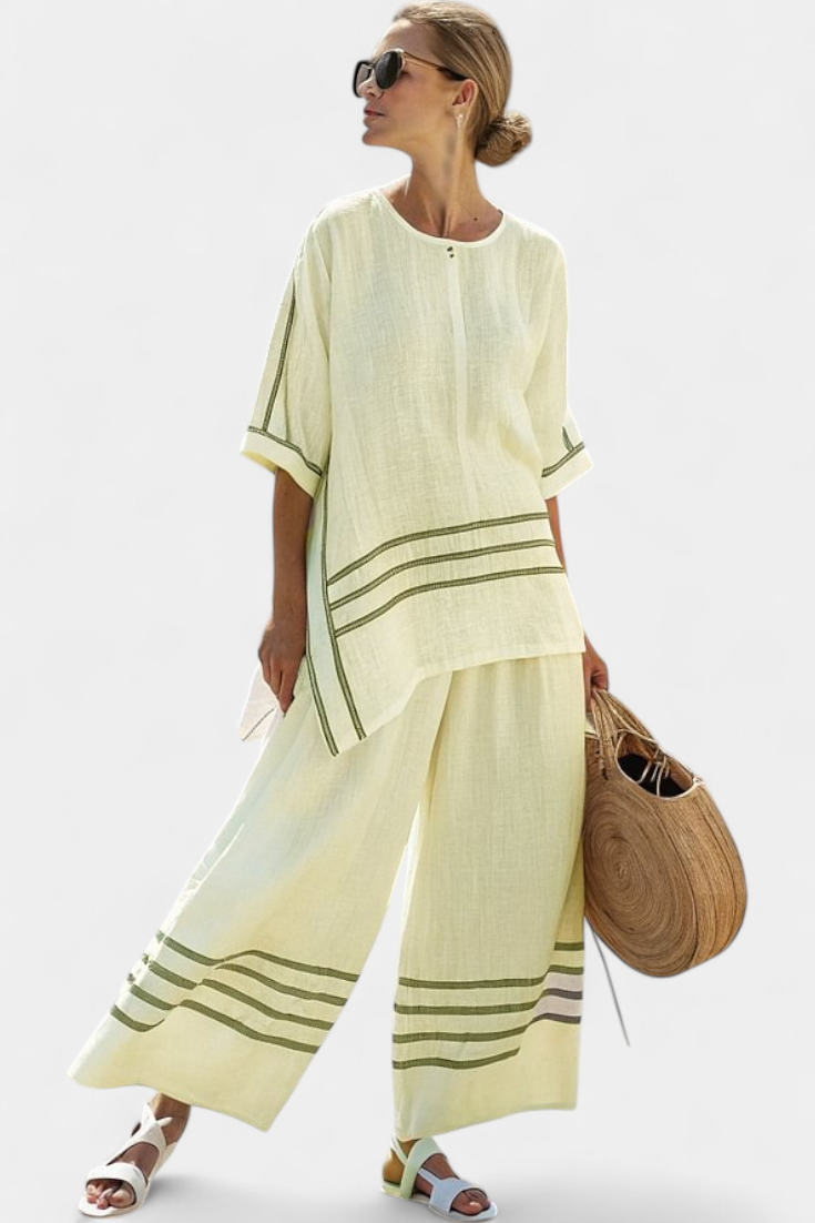 Adelyn | Sophisticated Striped Asymmetrical Top & Bold Pants