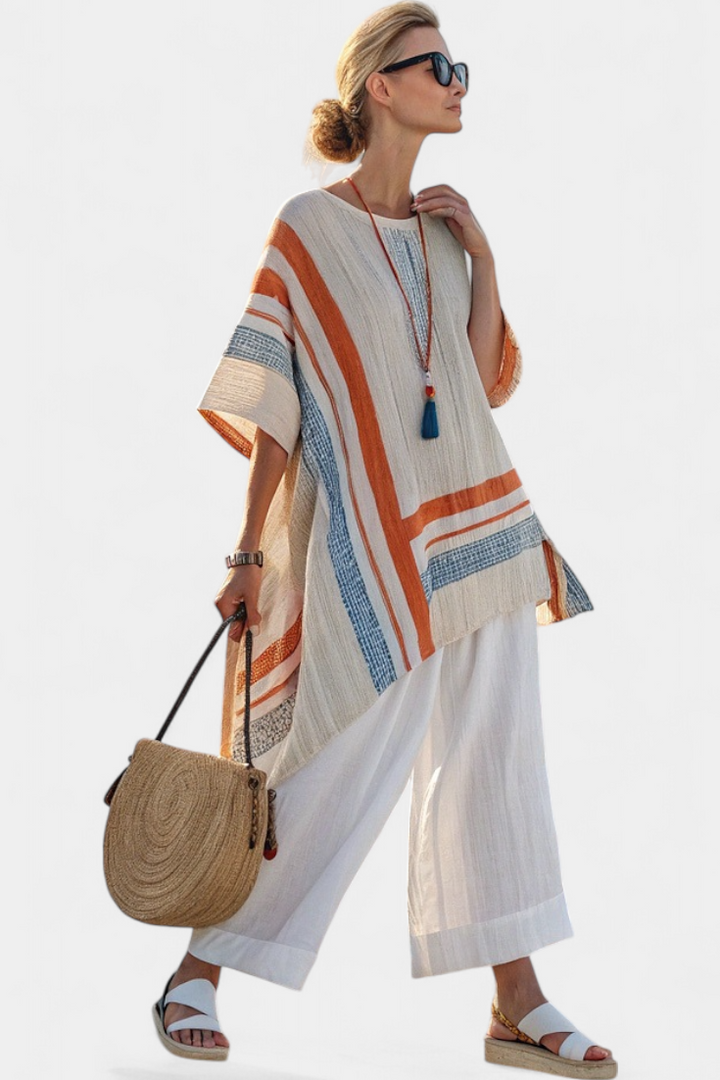 Sacha | Sophisticated Asymmetrical Blouse & Wide-Leg Linen Pants