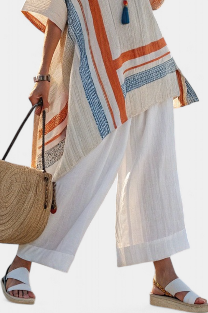 Sacha | Sophisticated Asymmetrical Blouse & Wide-Leg Linen Pants