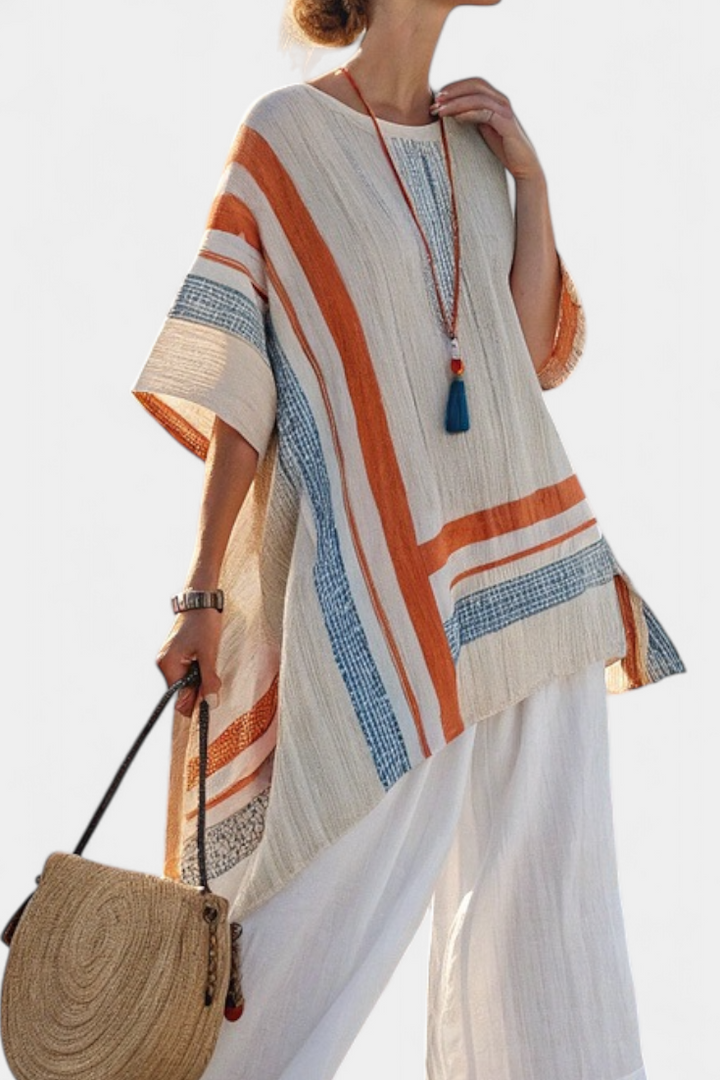 Sacha | Sophisticated Asymmetrical Blouse & Wide-Leg Linen Pants