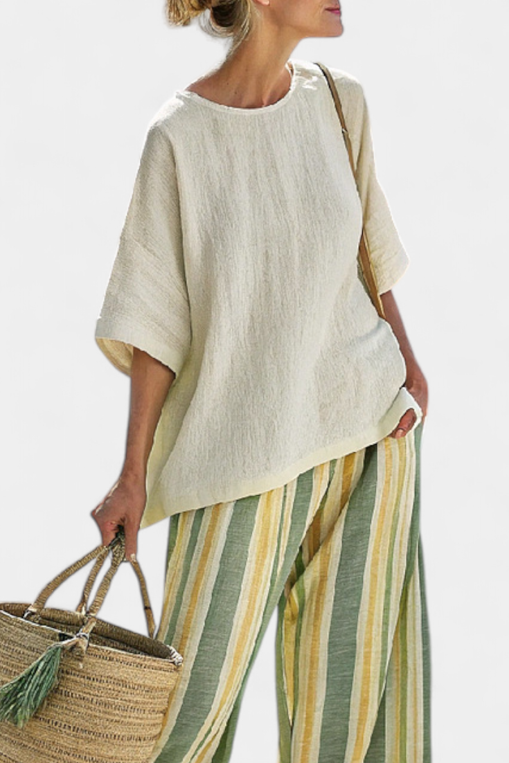 Lilibet | Sophisticated Top & Striped Linen Pants