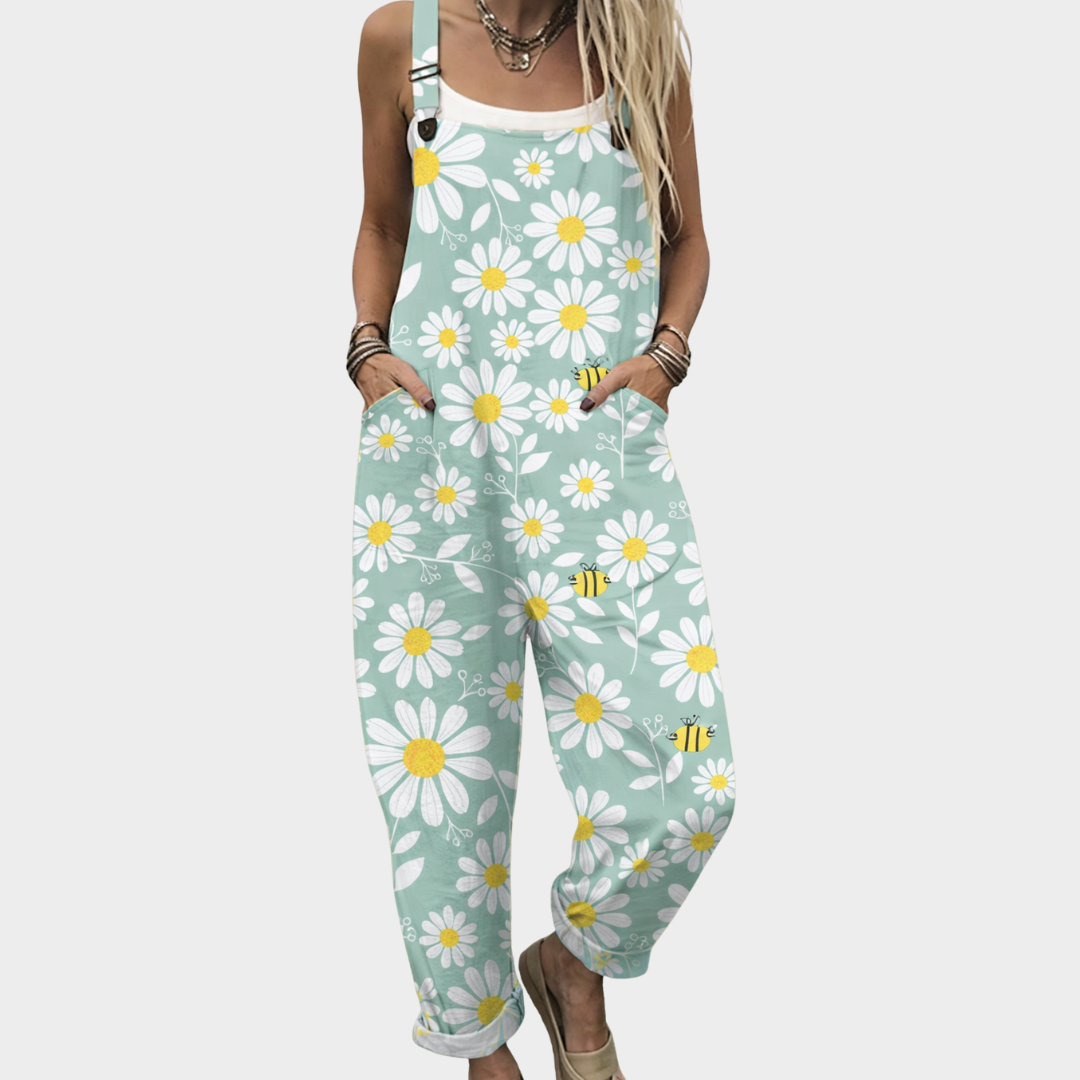 Hannah | Blue Floral Overalls