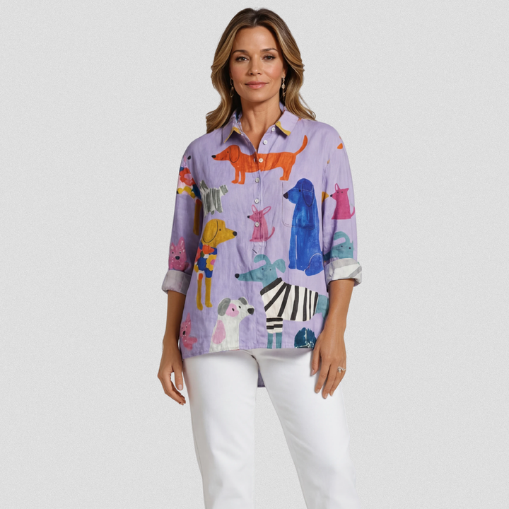 Esperanza | Women's Dog Art Print Casual Shirt