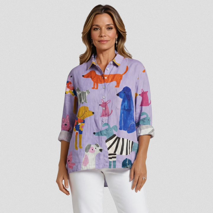 Esperanza | Women's Dog Art Print Casual Shirt