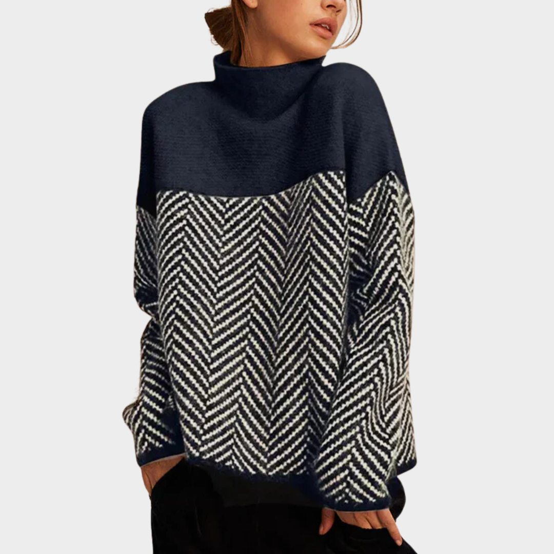 Yvonne – Turtleneck Herringbone Knit Sweater