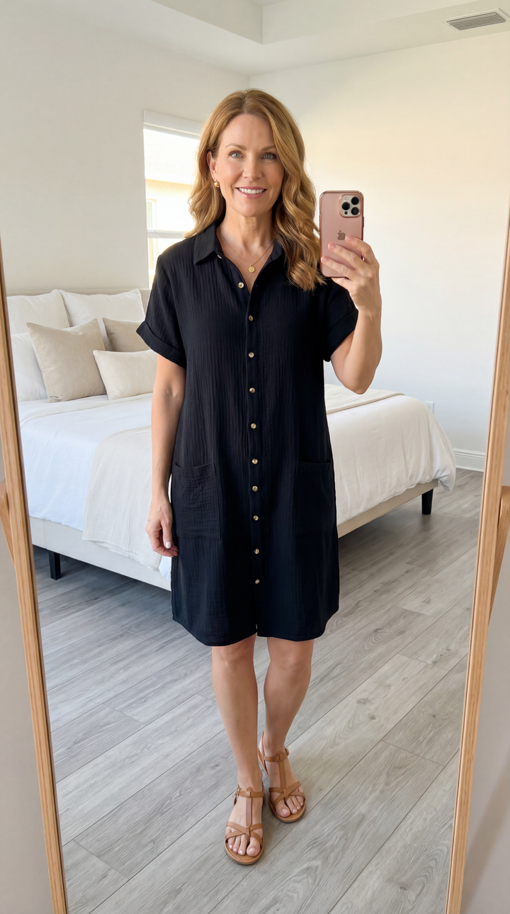 Oakley | Button Up Pocket Mini Shirt Dress