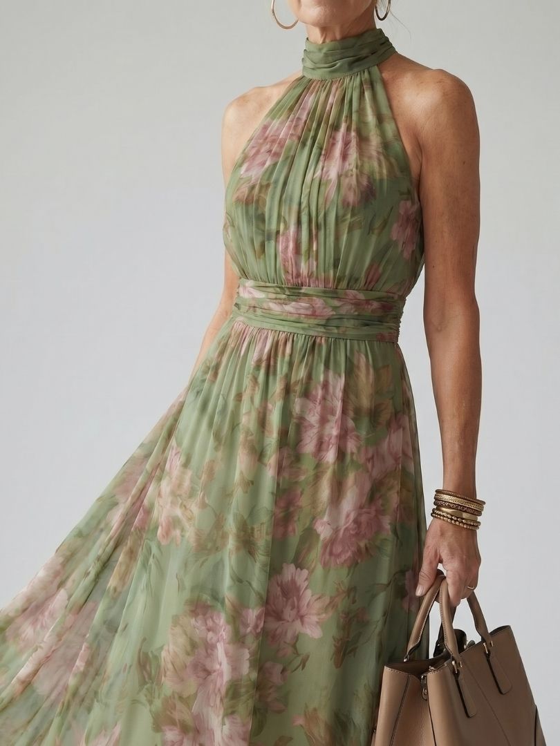 Emma | Gathered Halter Midi Dress