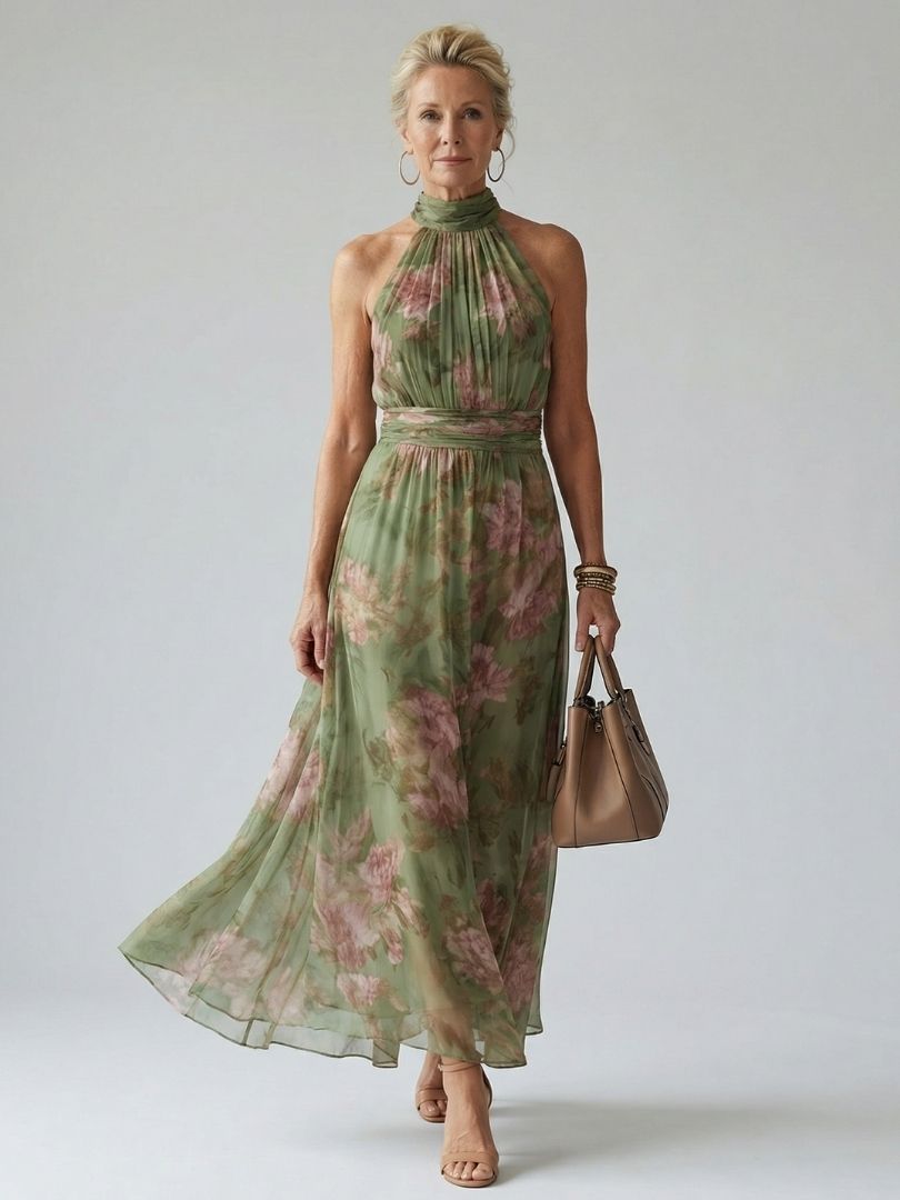 Emma | Gathered Halter Midi Dress