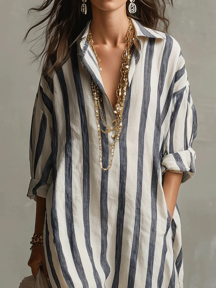 Delores – Striped Relaxed Shirt Midi Dress
