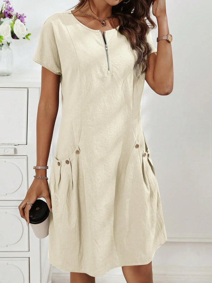 Gwendolen | Collar Pocket Dress — Short Sleeve Summer Knit Cotton Blend Dress