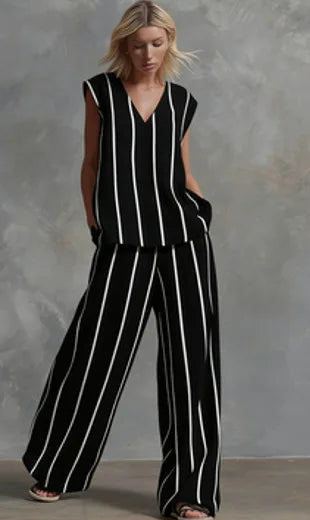 Paige | Striped Top & Wide-Leg Pants Set