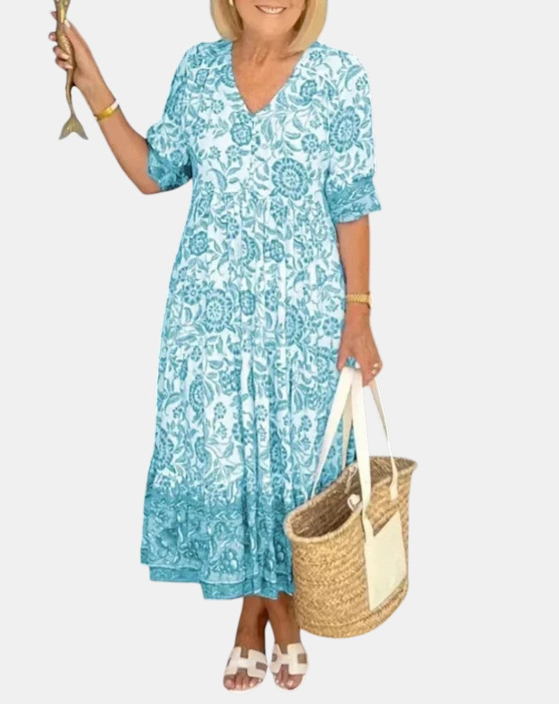Odessa | Elegant Floral Dress with V-Neck
