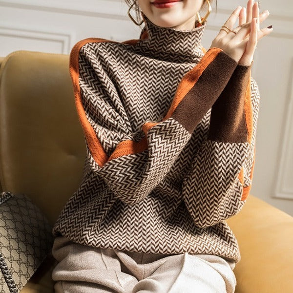 Marcella – Herringbone Turtleneck Sweater