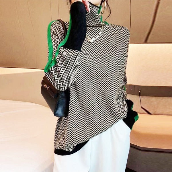 Marcella – Herringbone Turtleneck Sweater