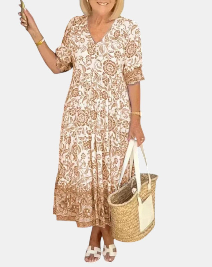 Odessa | Elegant Floral Dress with V-Neck