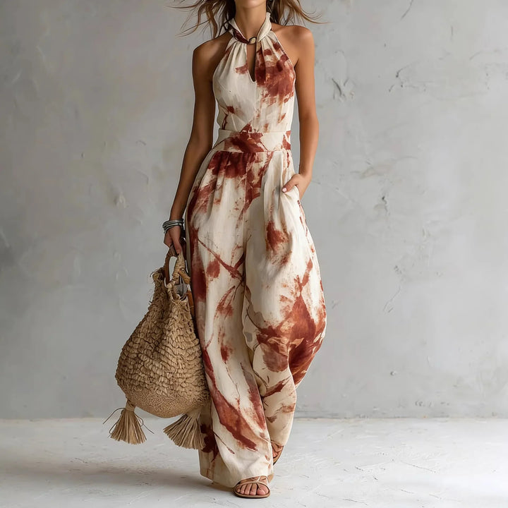 Janice – Halterneck Wide-Leg Printed Jumpsuit