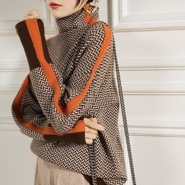 Marcella – Herringbone Turtleneck Sweater