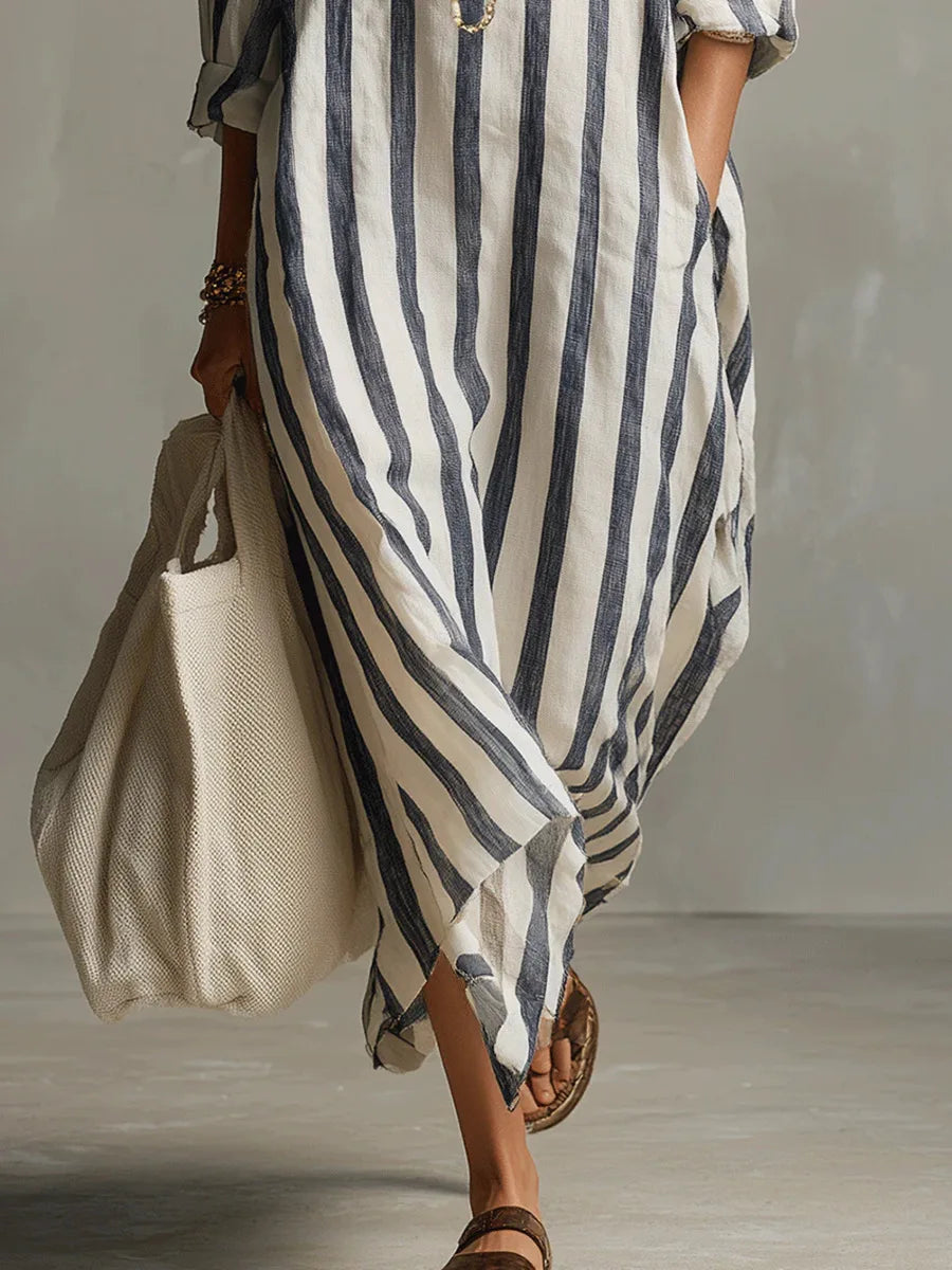 Nola – Striped Collared Maxi Dress