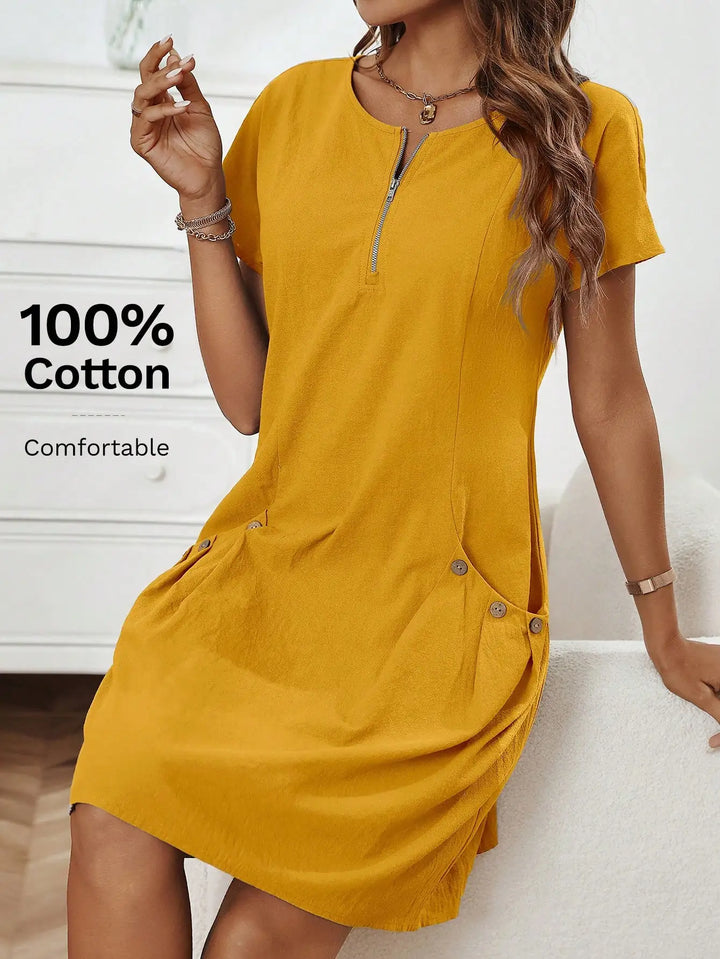 Gwendolen | Collar Pocket Dress — Short Sleeve Summer Knit Cotton Blend Dress