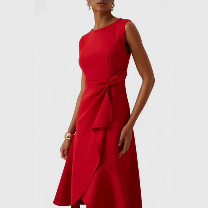 Evie | Draped Asymmetric Midi Dress