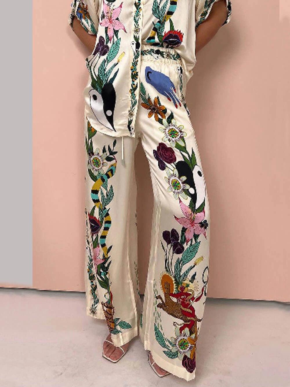 Starla | Resort Vibes Satin Unique Print Shirt & Pants Set Fit