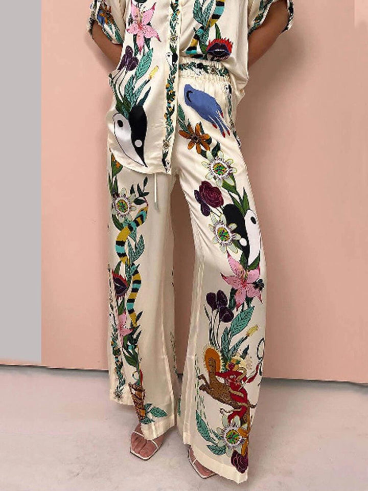 Starla | Resort Vibes Satin Unique Print Shirt & Pants Set Fit