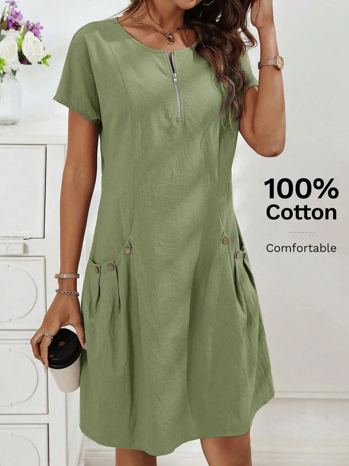 Gwendolen | Collar Pocket Dress — Short Sleeve Summer Knit Cotton Blend Dress
