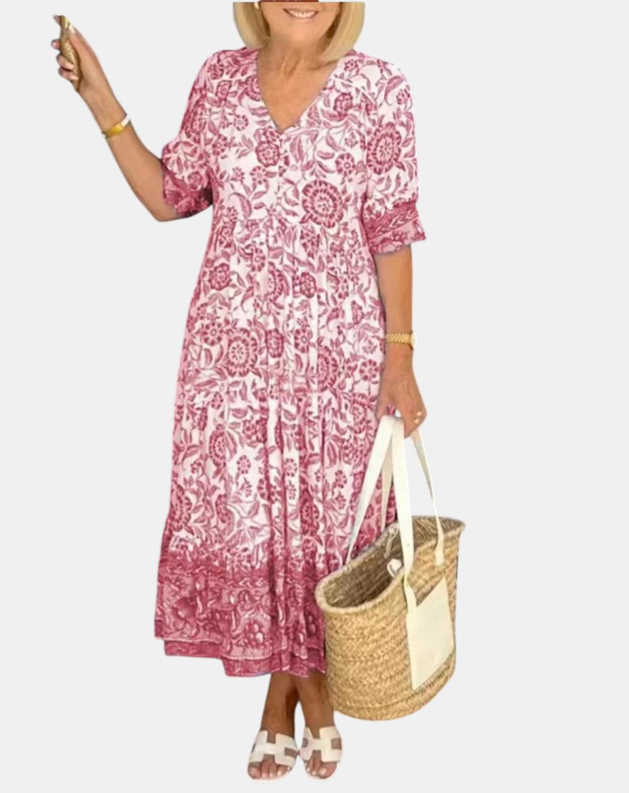 Odessa | Elegant Floral Dress with V-Neck
