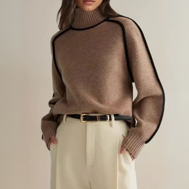 Amy – Contrast Piped Turtleneck Sweater