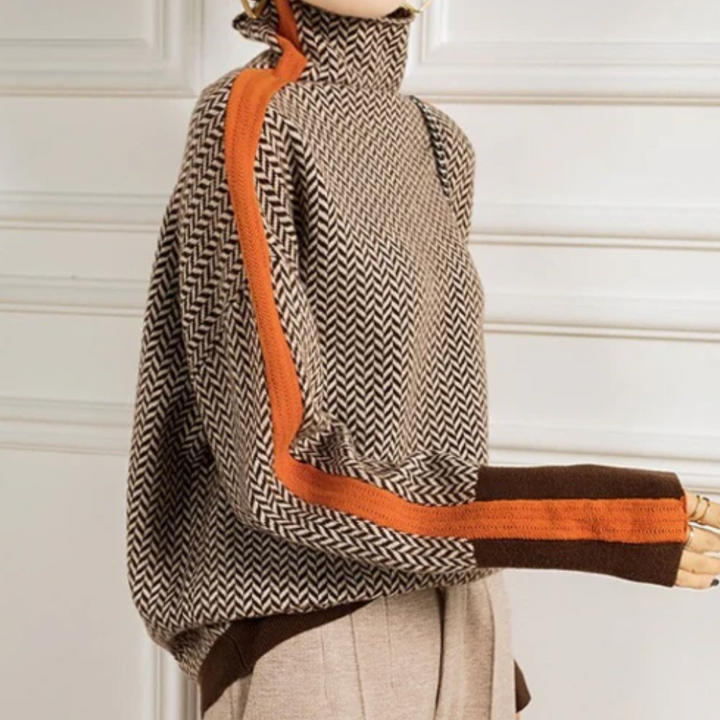 Marcella – Herringbone Turtleneck Sweater