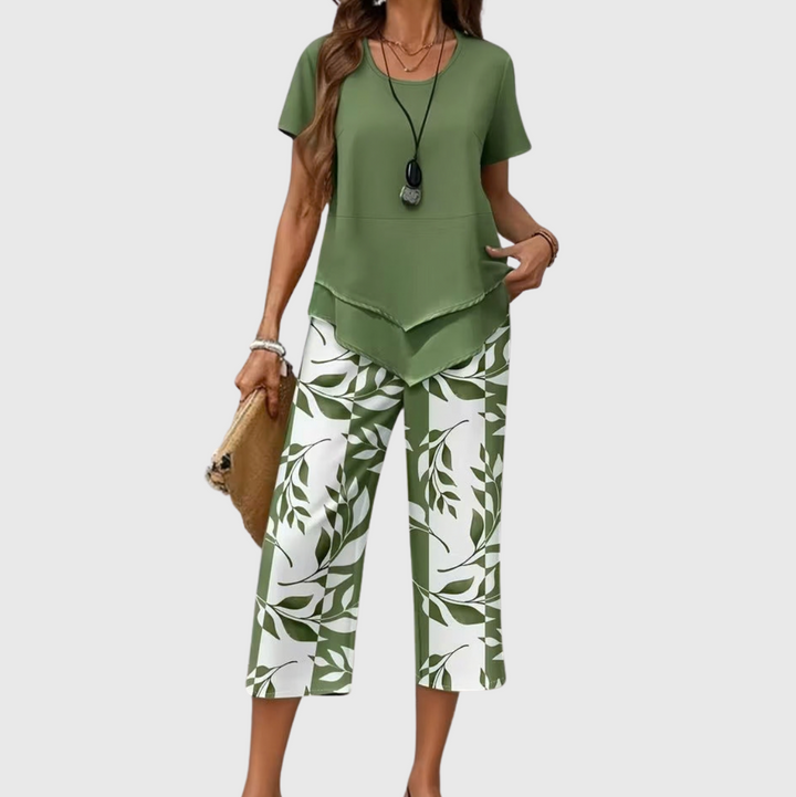 Portia | Casual Leaf Print Two-Piece Set