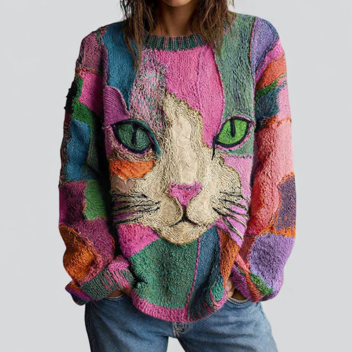 Angela – Artistic Cat Print Statement Sweater