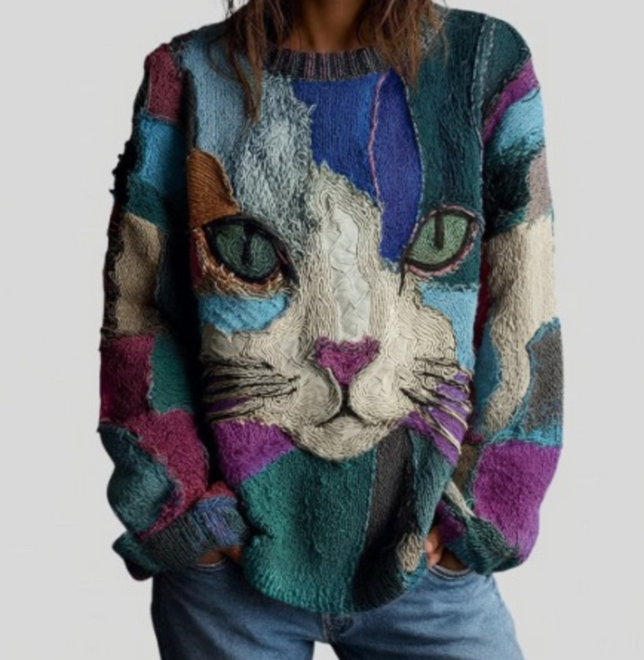 Angela – Artistic Cat Print Statement Sweater