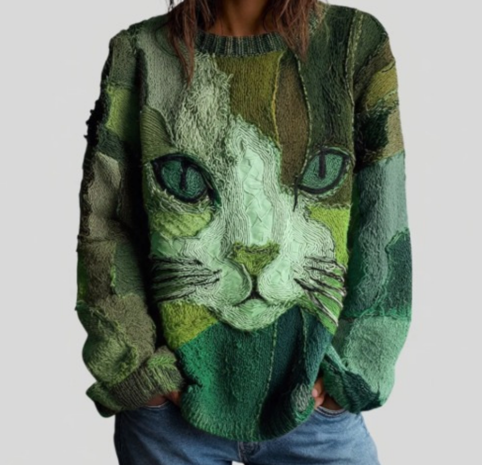 Angela – Artistic Cat Print Statement Sweater