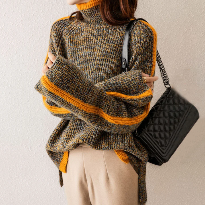 Mary – Turtleneck Contrast Trim Knit Sweater