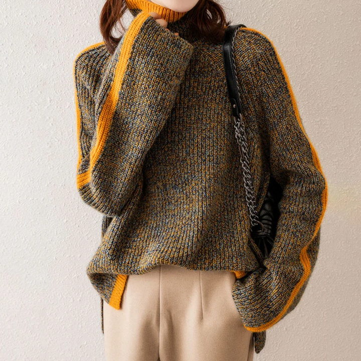 Mary – Turtleneck Contrast Trim Knit Sweater
