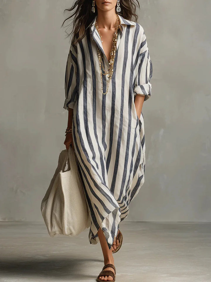 Delores – Striped Relaxed Shirt Midi Dress