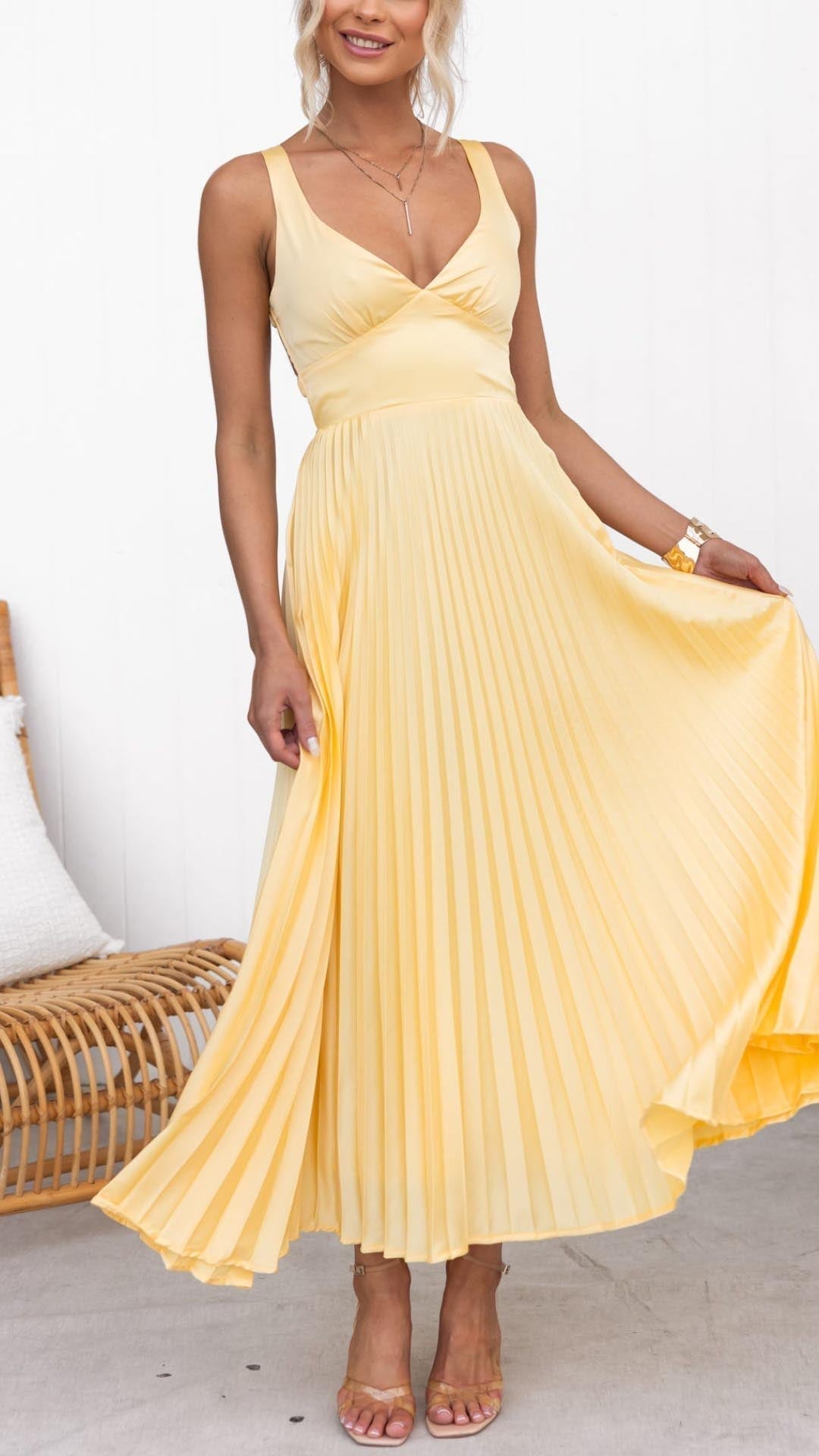 Christen | Pleated V-Neck Maxi Dress