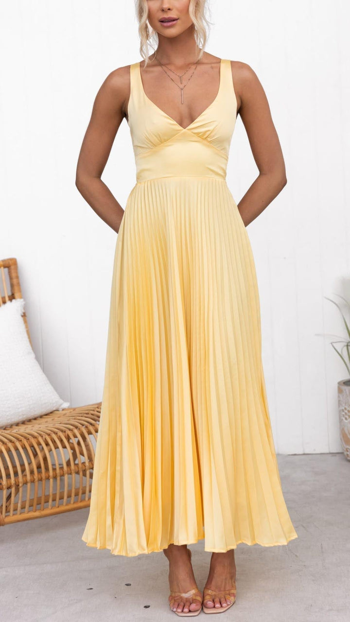 Christen | Pleated V-Neck Maxi Dress