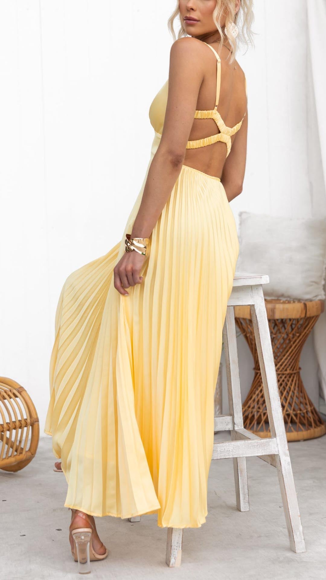 Christen | Pleated V-Neck Maxi Dress